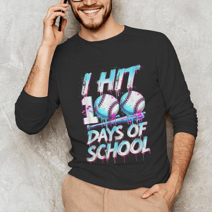 Kids 100 Days Of School 100th Day Baseball Ice Cream Drip Unisex Long Sleeve T-Shirt
