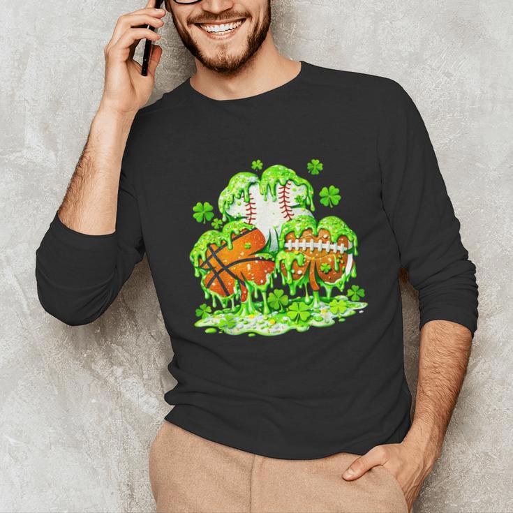 Kids St Patricks Day Shamrock Basketball Baseball Football Unisex Long Sleeve T-Shirt