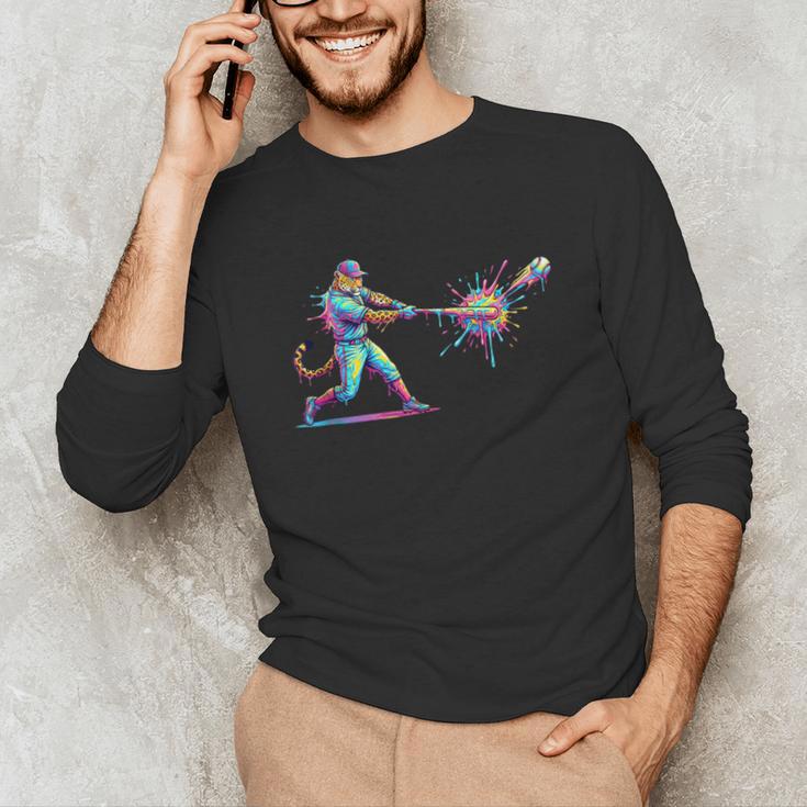 Leopard Baseball Player Ice Cream Drip For Boys Kids Unisex Long Sleeve T-Shirt