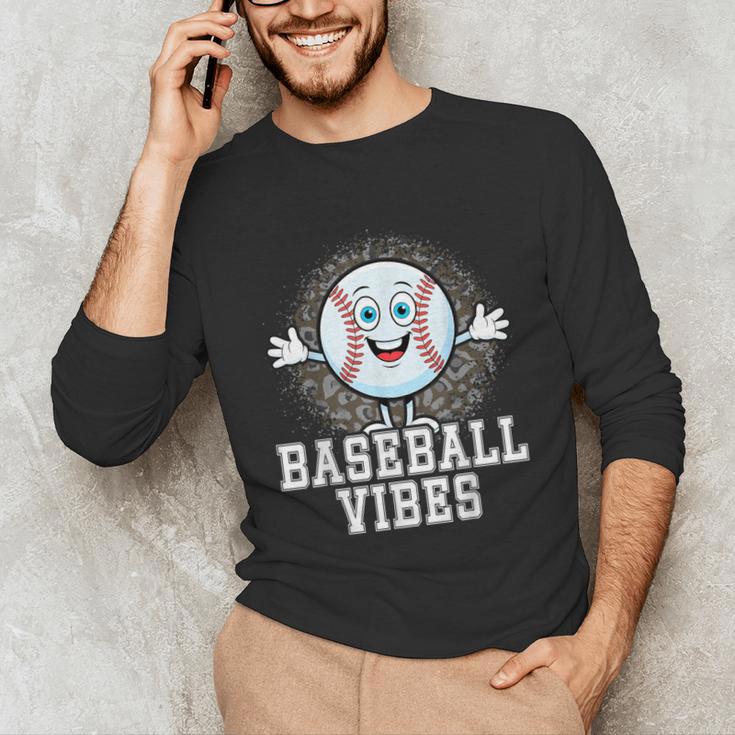 Leopard Baseball Vibes Game Day Softball Life Mom Unisex Long Sleeve T-Shirt