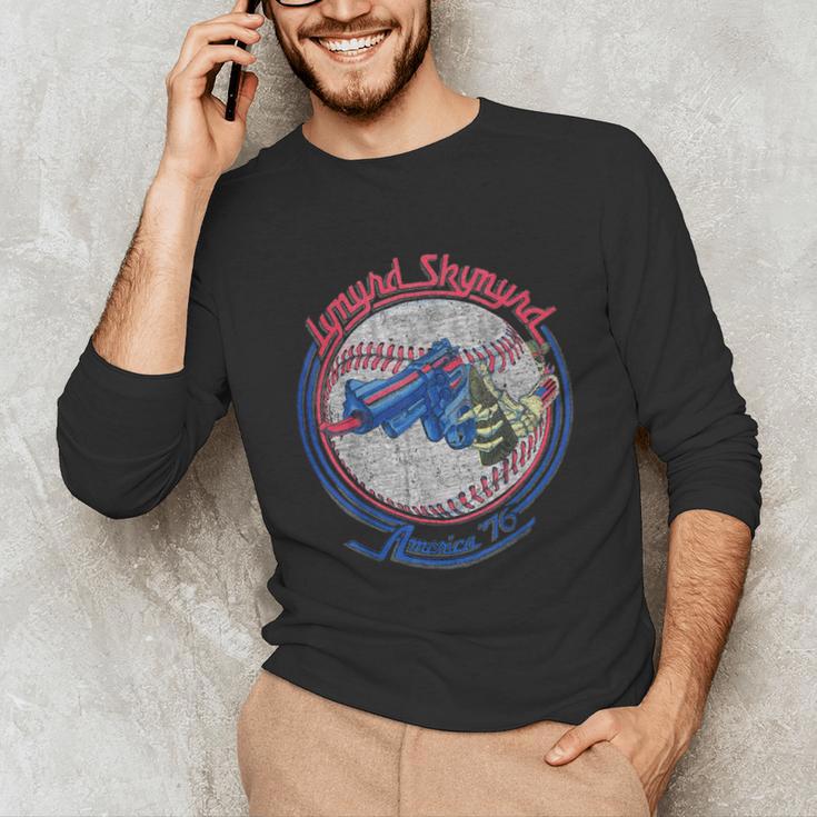 Lynyrd Skynyrd Skeleton Baseball Gun US Flag Cowboy Rock Fan Unisex Long Sleeve T-Shirt