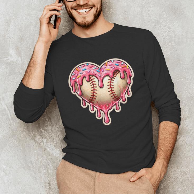 Melting Baseball Drip Heart Softball Player Lover Ice Cream Unisex Long Sleeve T-Shirt