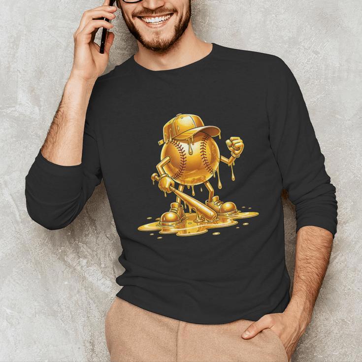 Melting Baseball Mascot Slugger Bat Cap Cartoon Unisex Long Sleeve T-Shirt Melting Baseball Mascot Slugger Bat Cap Cartoon Unisex Long Sleeve T-Shirt