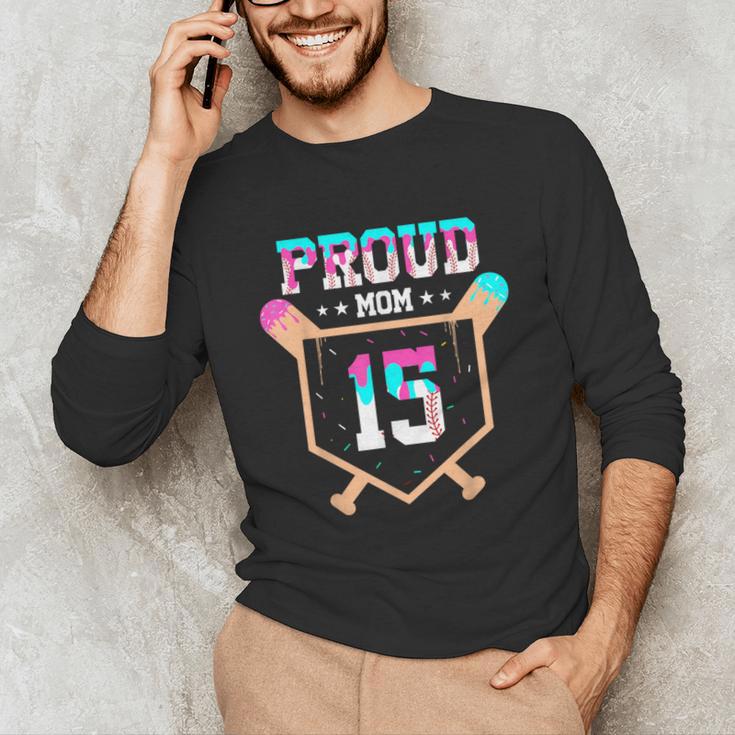 Proud Mom Baseball Player Number 15 Ice Cream Drip Unisex Long Sleeve T-Shirt