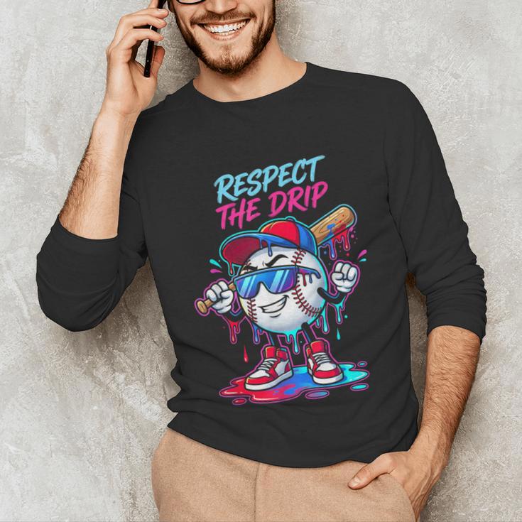Respect The Drip Baseball Bat Sunglasses Mascot Unisex Long Sleeve T-Shirt