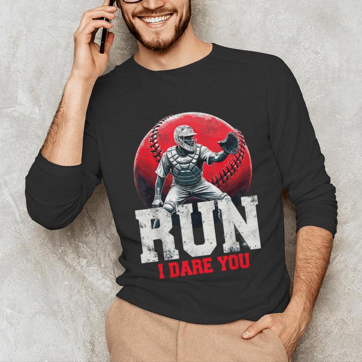 Run I Dare You Baseball Ball Player Catcher Coach Tee Unisex Long Sleeve T-Shirt Run I Dare You Baseball Ball Player Catcher Coach Tee Unisex Long Sleeve T-Shirt