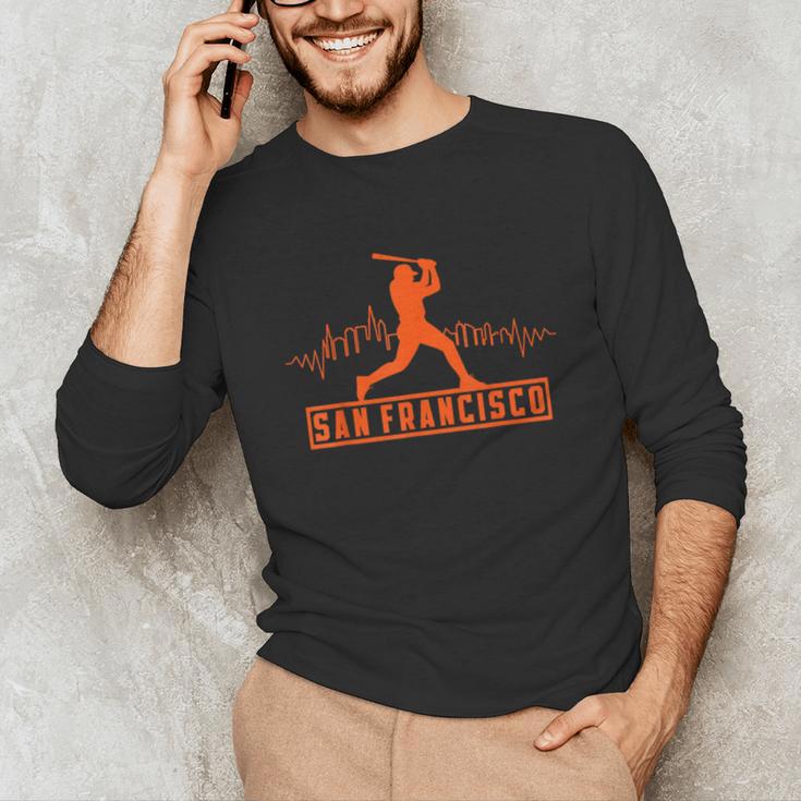 San Francisco Lovers Skyline Retro Baseball Heartbeat Men Unisex Long Sleeve T-Shirt San Francisco Lovers Skyline Retro Baseball Heartbeat Men Unisex Long Sleeve T-Shirt