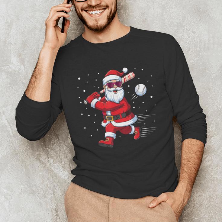 Santa Baseball Christmas Pajamas Xmas Men Kids Boys Unisex Long Sleeve T-Shirt