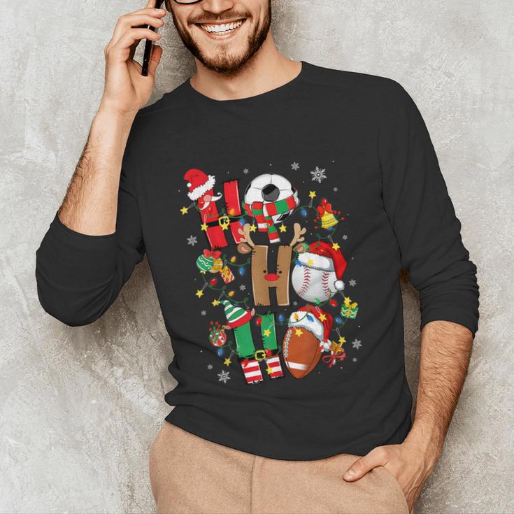 Santa Baseball Football Soccer Pajamas Ho Ho Christmas Xmas Unisex Long Sleeve T-Shirt Santa Baseball Football Soccer Pajamas Ho Ho Christmas Xmas Unisex Long Sleeve T-Shirt