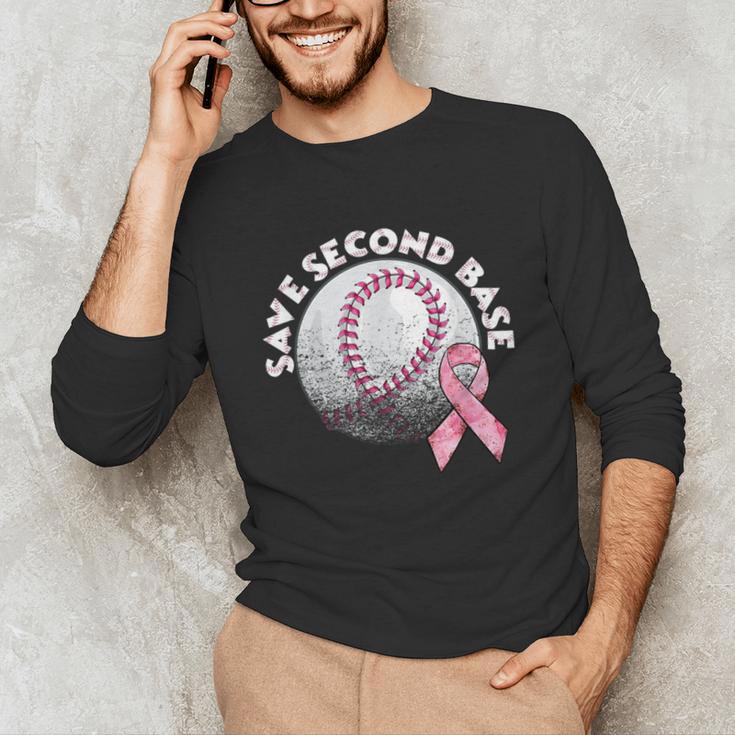 Save 2nd Base Breast Cancer Awareness Pink Ribbon Baseball Unisex Long Sleeve T-Shirt Save 2nd Base Breast Cancer Awareness Pink Ribbon Baseball Unisex Long Sleeve T-Shirt