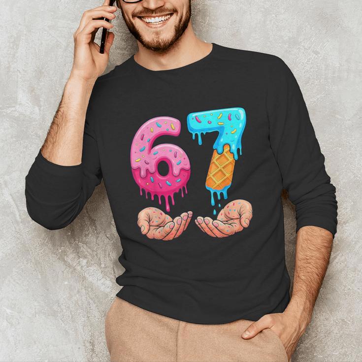 Six Seven 6-7 Baseball Ice Cream Drip 67 Meme Hands Unisex Long Sleeve T-Shirt Six Seven 6-7 Baseball Ice Cream Drip 67 Meme Hands Unisex Long Sleeve T-Shirt