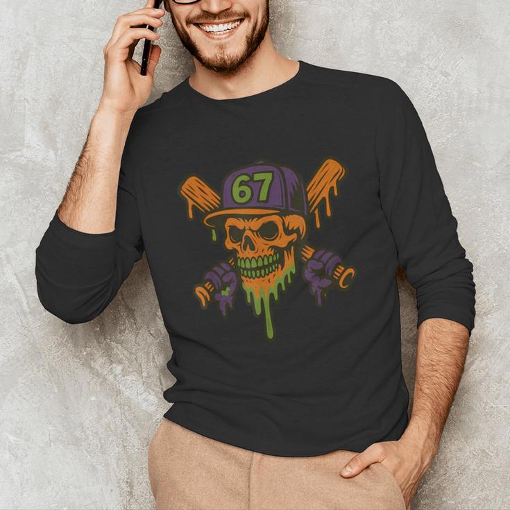 Six Seven 6 7 Baseball Skull Drip Halloween Horror Sports Unisex Long Sleeve T-Shirt
