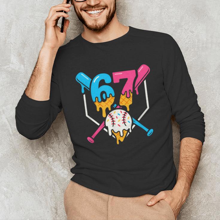 Six Seven Baseball Ice Cream Drip Cool 67 Gen Alpha Slang Unisex Long Sleeve T-Shirt Six Seven Baseball Ice Cream Drip Cool 67 Gen Alpha Slang Unisex Long Sleeve T-Shirt