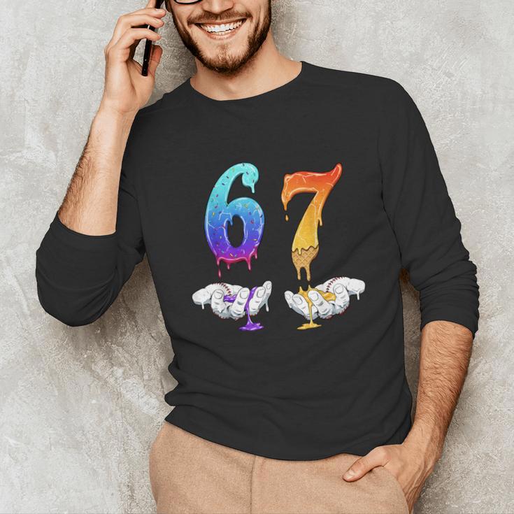 Six Seven Ice Cream Drip Cool Meme 67 Number Baseball Unisex Long Sleeve T-Shirt