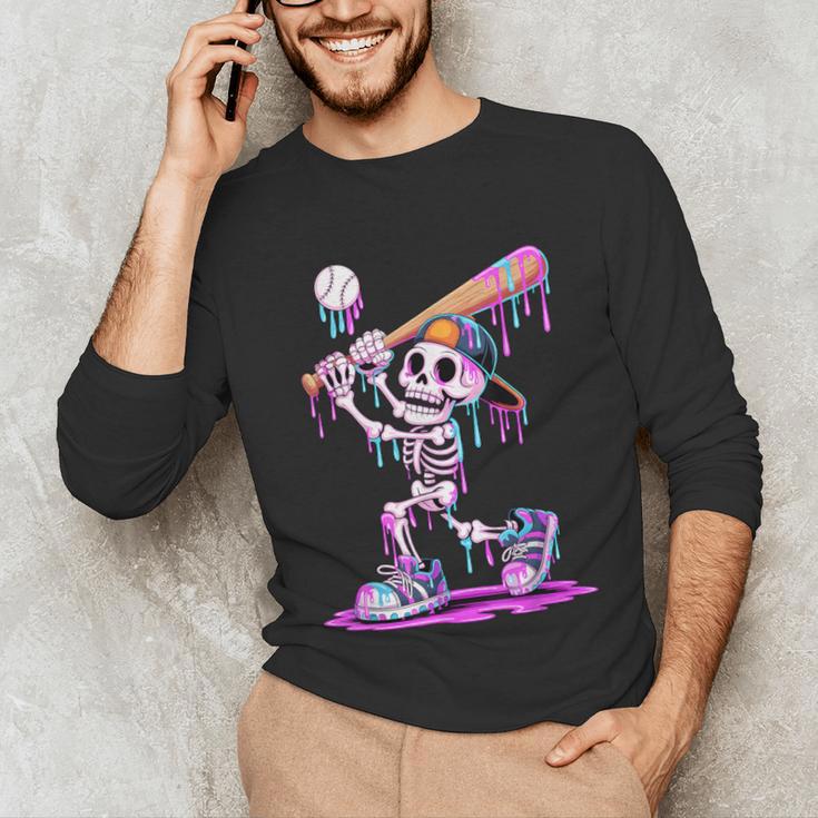 Skeleton Baseball Drip Boys Youth Kids Halloween Unisex Long Sleeve T-Shirt Skeleton Baseball Drip Boys Youth Kids Halloween Unisex Long Sleeve T-Shirt