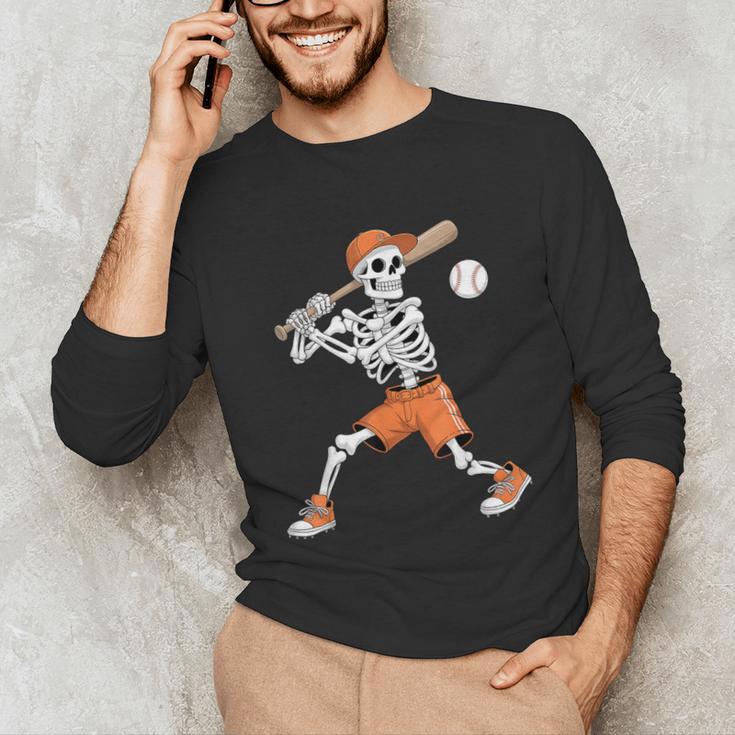 Skeleton Batting Baseball Halloween Unisex Long Sleeve T-Shirt