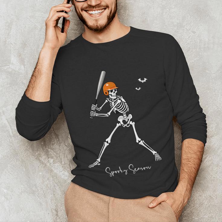 Spooky Season Skeleton Baseball Player Halloween Batter Unisex Long Sleeve T-Shirt