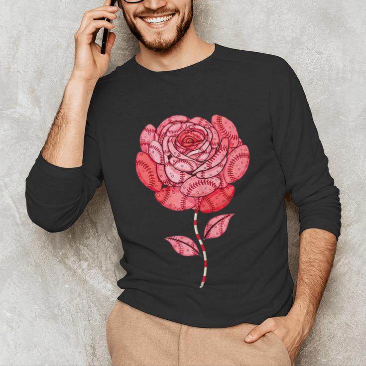 Sporty Rose Graphic With Baseball And Rugby Ball Petals Unisex Long Sleeve T-Shirt