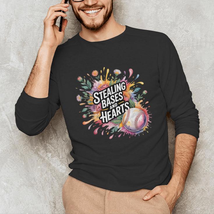 Stealing Bases And Hearts Baseball Puns Sports Unisex Long Sleeve T-Shirt Stealing Bases And Hearts Baseball Puns Sports Unisex Long Sleeve T-Shirt