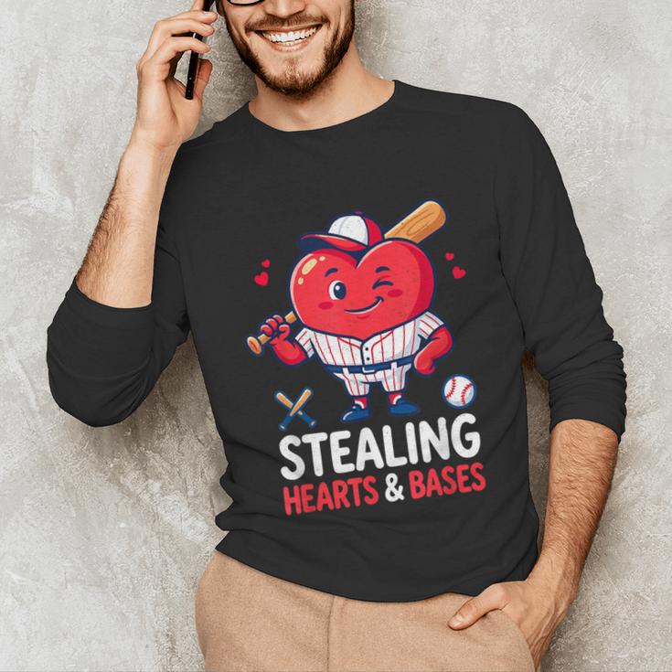 Stealing Hearts And Bases Baseball Player Valentine's Day Unisex Long Sleeve T-Shirt