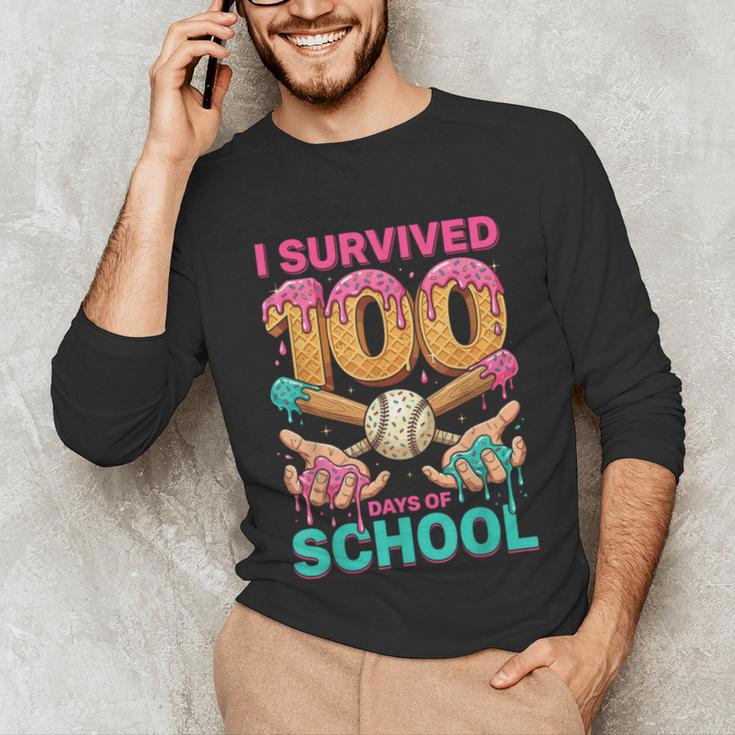 I Survived 100 Days Of School Baseball Ice Cream Drip Unisex Long Sleeve T-Shirt I Survived 100 Days Of School Baseball Ice Cream Drip Unisex Long Sleeve T-Shirt