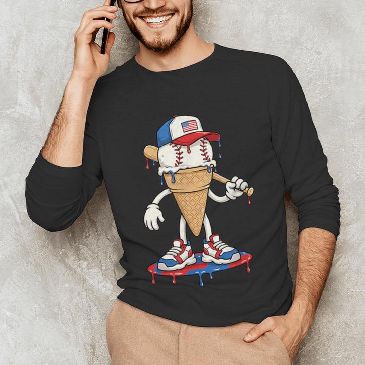 USA Patriotic Baseball Ice Cream Cone Freedom Unisex Long Sleeve T-Shirt