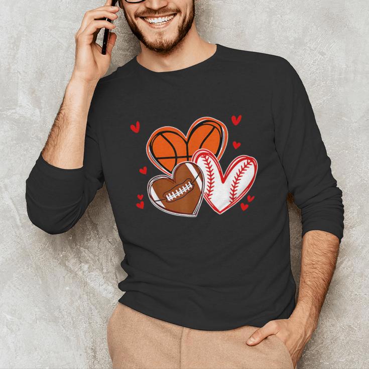 Valentines Baseball Basketball Football Heart Boy Men Unisex Long Sleeve T-Shirt