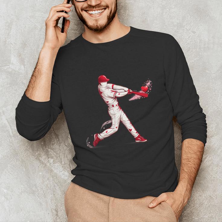 Valentines Day Baseball Batter Silhouette Heart For Men Boys Unisex Long Sleeve T-Shirt Valentines Day Baseball Batter Silhouette Heart For Men Boys Unisex Long Sleeve T-Shirt