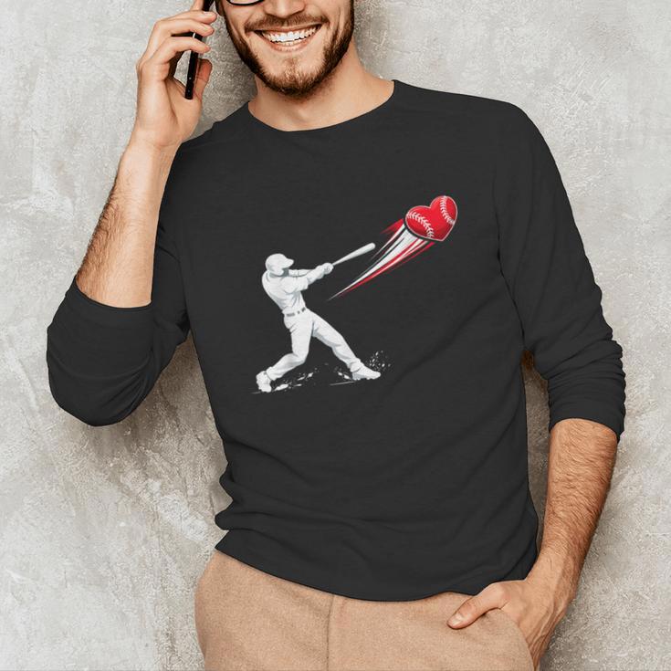 Valentines Day Baseball Batter Silhouette Heart Unisex Long Sleeve T-Shirt