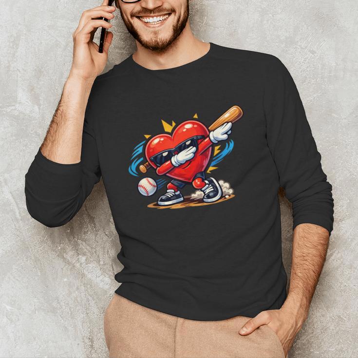 Valentines Day Baseball Dabbing Red Heart Love Boys Unisex Long Sleeve T-Shirt Valentines Day Baseball Dabbing Red Heart Love Boys Unisex Long Sleeve T-Shirt