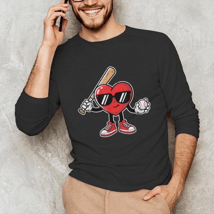 Valentines Day Heart Baseball Player Sports Boys Kids Men Unisex Long Sleeve T-Shirt