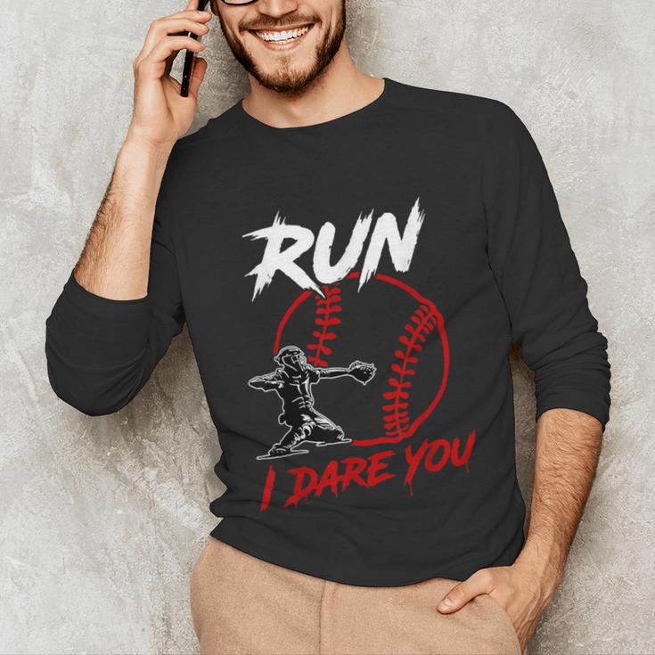 Vintage Baseball Catcher Boys Go Ahead Run I Dare You Unisex Long Sleeve T-Shirt Vintage Baseball Catcher Boys Go Ahead Run I Dare You Unisex Long Sleeve T-Shirt