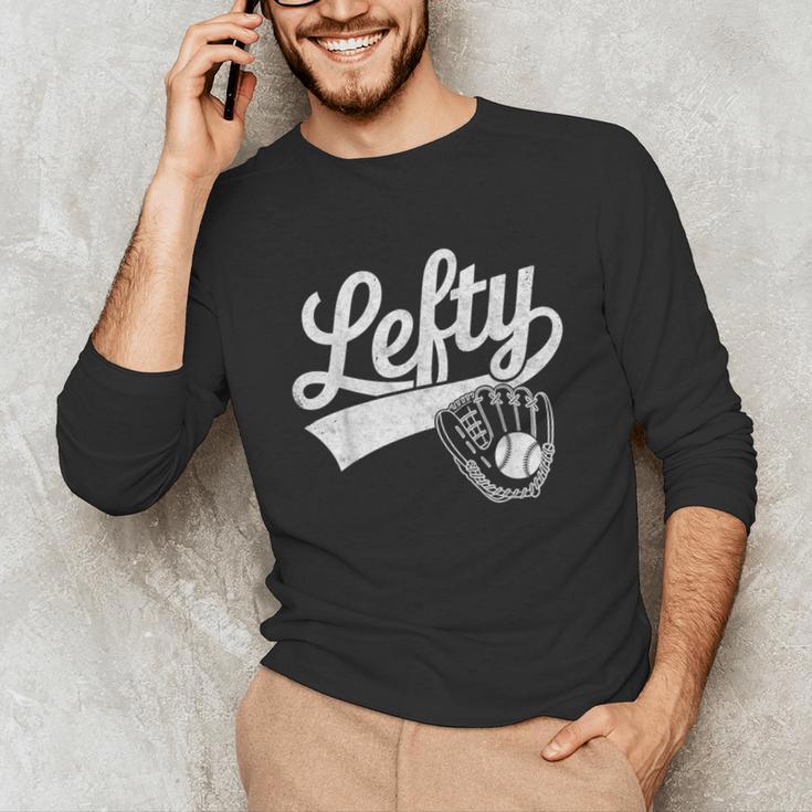 Vintage Baseball Tee Lefty Left Handed Baseball Player Unisex Long Sleeve T-Shirt
