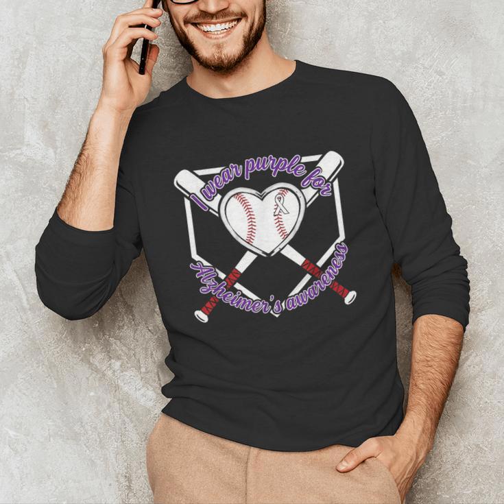 I Wear Purple For Alzheimers Awareness Baseball Heart Ribbon Unisex Long Sleeve T-Shirt I Wear Purple For Alzheimers Awareness Baseball Heart Ribbon Unisex Long Sleeve T-Shirt