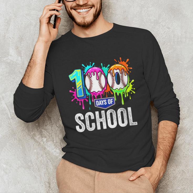 Women's 100 Days Of School Dripping Baseball Boys Kids Teacher Unisex Long Sleeve T-Shirt
