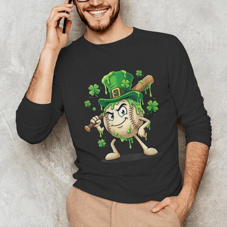 Women's St Patricks Day Baseball Leprechaun Shamrock Player Boys Kid Unisex Long Sleeve T-Shirt