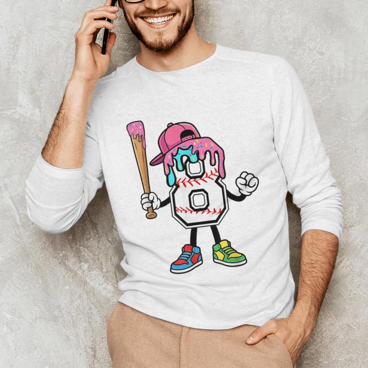 8th Birthday Baseball Ice-Cream Drip 8 Years Old Boys Girls Unisex Long Sleeve T-Shirt