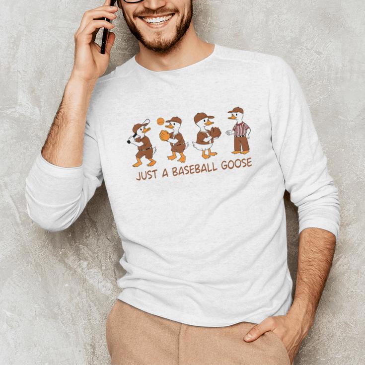 Baseball Goose Baseball Silly Goose Game Day Sports Unisex Long Sleeve T-Shirt