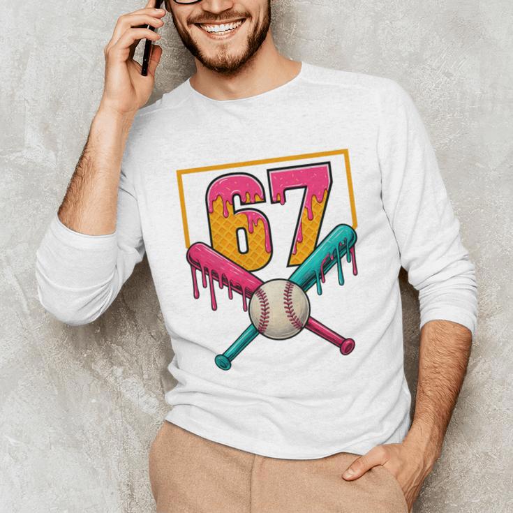 Baseball Ice Cream Drip Number 67 Player 67th Birthday Premium Tri-Blend Unisex Long Sleeve T-Shirt Baseball Ice Cream Drip Number 67 Player 67th Birthday Premium Tri-Blend Unisex Long Sleeve T-Shirt