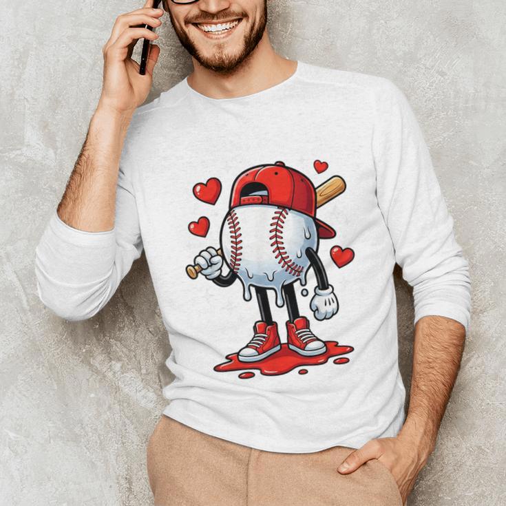 Baseball Ice Cream Drip Valentines Day Sports For Kids Boys Unisex Long Sleeve T-Shirt