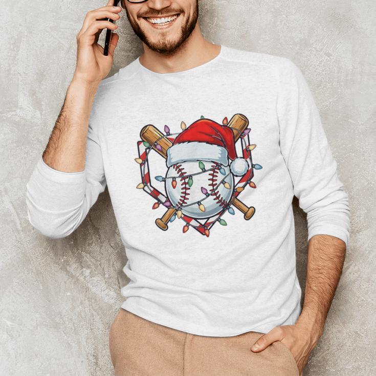 Christmas Baseball Santa Hat For Baseball Players Fans Unisex Long Sleeve T-Shirt