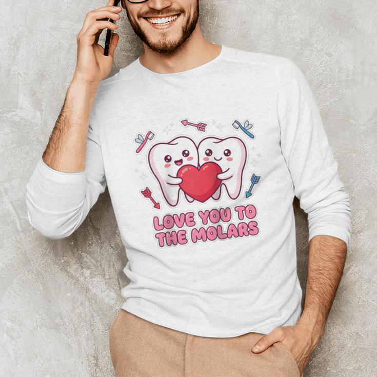 Cute Dentist Valentine Love You To The Molars Teeth Pun Raglan Baseball Tee Unisex Long Sleeve T-Shirt