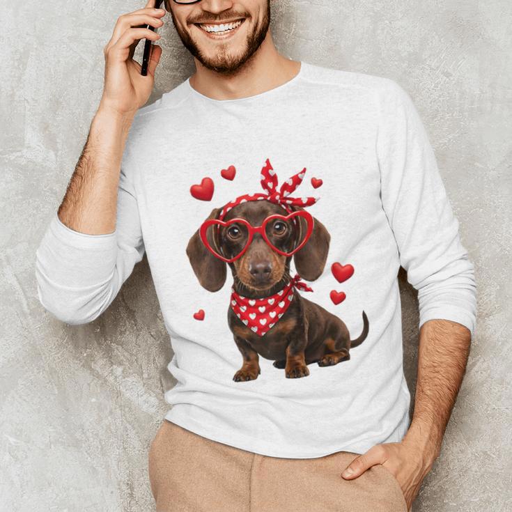 Dachshund Valentines Day Wiener Dog Lover Weenie Heart Raglan Baseball Tee Unisex Long Sleeve T-Shirt