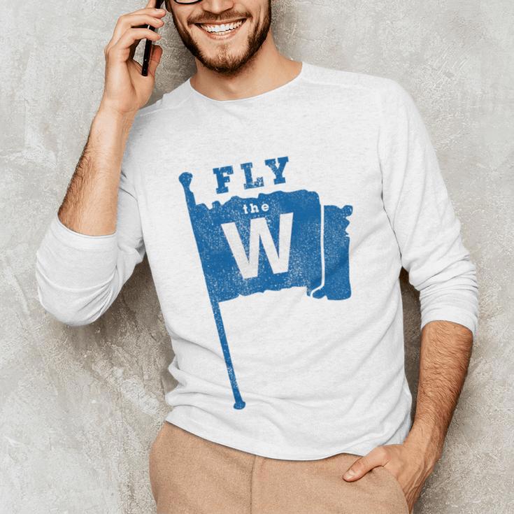 Fly The W Chicago Baseball Winning Flag Distressed Premium Tri-Blend Unisex Long Sleeve T-Shirt Fly The W Chicago Baseball Winning Flag Distressed Premium Tri-Blend Unisex Long Sleeve T-Shirt