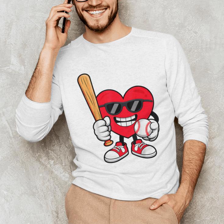 Heart Playing Baseball Valentines Day Unisex Long Sleeve T-Shirt