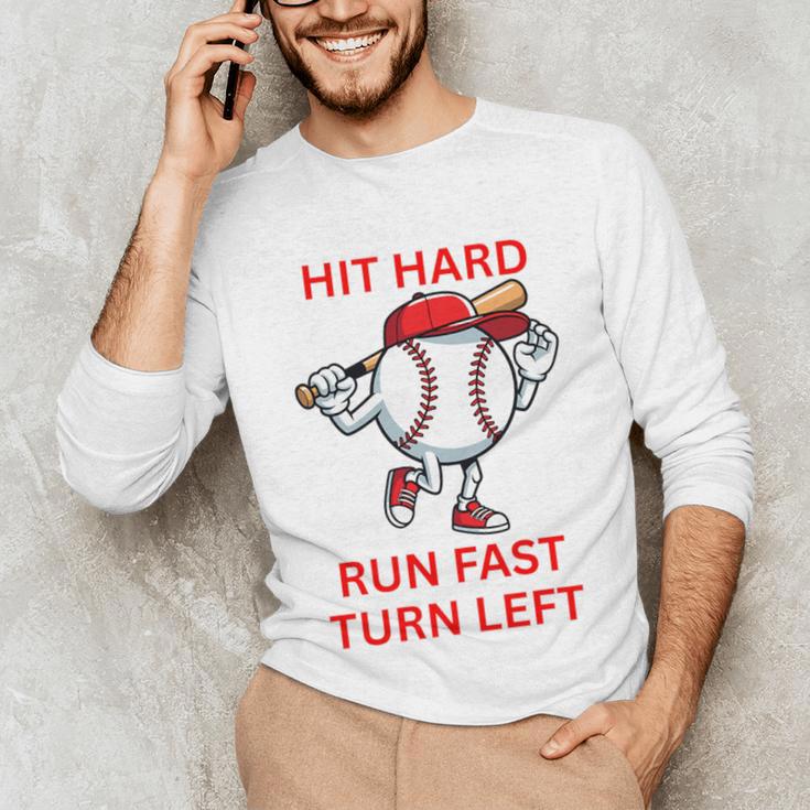 Hit Hard Run Fast Turn Left Baseball Player Premium Tri-Blend Unisex Long Sleeve T-Shirt Hit Hard Run Fast Turn Left Baseball Player Premium Tri-Blend Unisex Long Sleeve T-Shirt