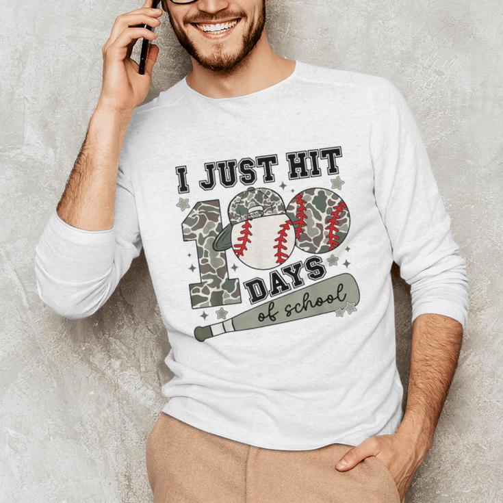 I Just Hit 100 Days Of School Camo Baseball 100 Days Smarter Unisex Long Sleeve T-Shirt