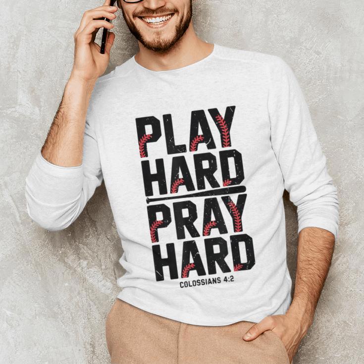 Play Hard Pray Hard Youth Boy Christian Baseball Jesus Unisex Long Sleeve T-Shirt