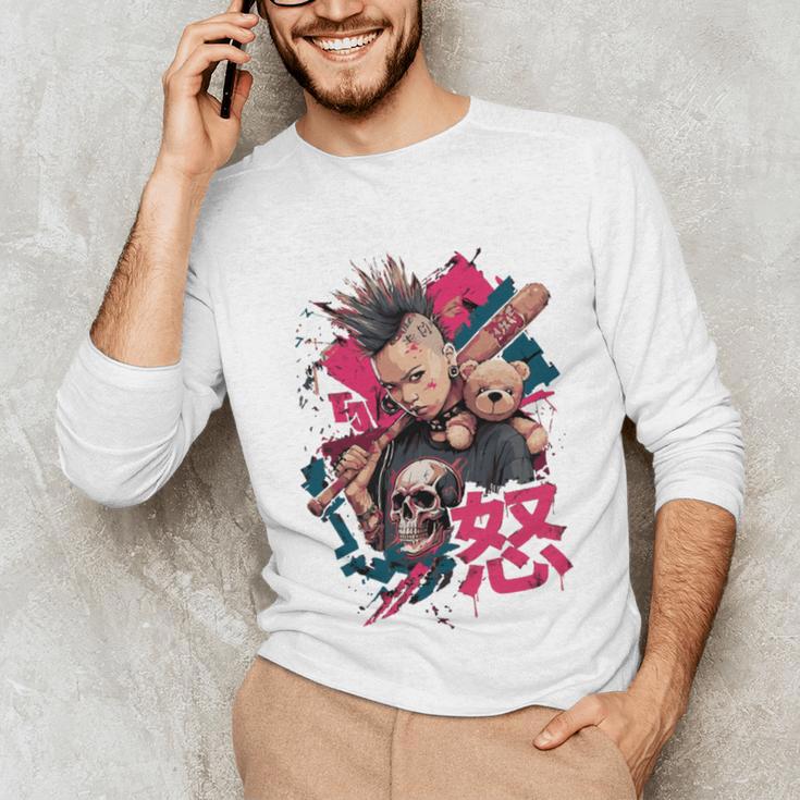 Punk Girl With Anger Kanji And Baseball Bat Unisex Long Sleeve T-Shirt