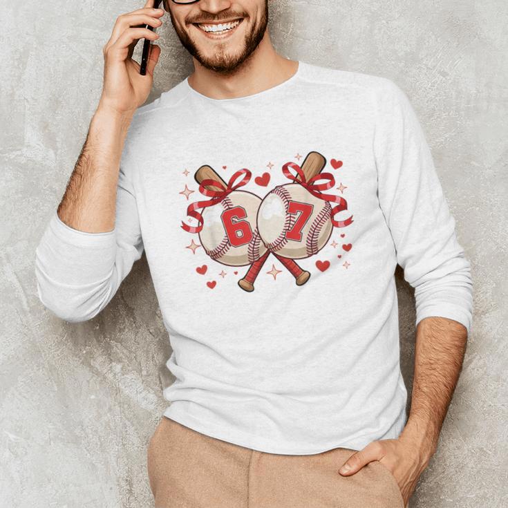 Six Seven 67 Meme Baseball Coquette Bow Valentine Unisex Long Sleeve T-Shirt Six Seven 67 Meme Baseball Coquette Bow Valentine Unisex Long Sleeve T-Shirt